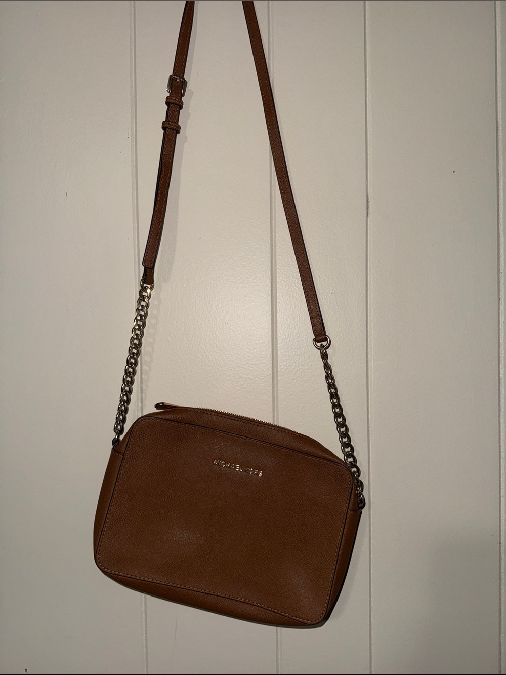 Michael Kors Tan/Brown Leather Crossbody with Chain Strap